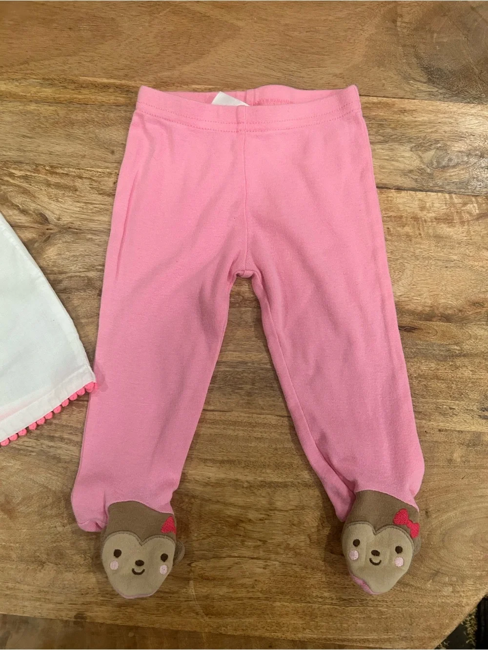 Carters Bundle Pink Footed Leggings & White Floral Embroidered Sleeveless Dress